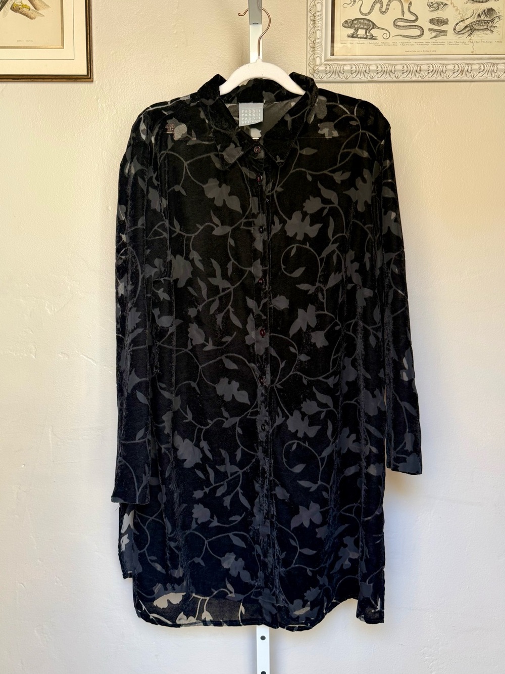 Rabbit Rabbit Rabbit Black Floral Burnout Velvet Long Sleeve Dress